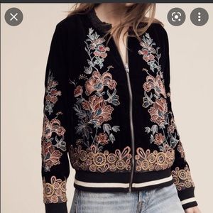 Anthropology embroidered velvet bomber jacket size L